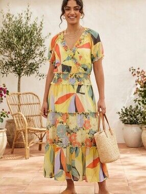 Figueroa & Flower Multicolor Floral Ruffle Midi Dress - Yellow Sz XL